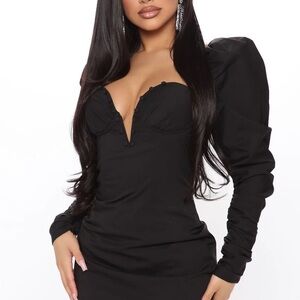 Elegant Black Dress with Puff Sleeves